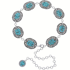 Turquoise Decor Boho Waist Chain Hollow Out Metal Waistband Chain Belt