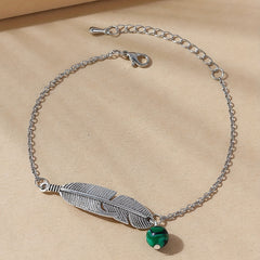 Leaf Shape Ankle Bracelet Stone Pendant Chain for Summer Beach Jewelry