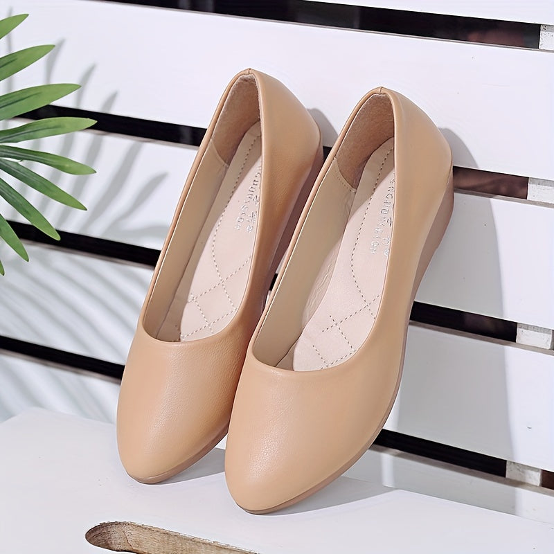 Women's Pointed Toe Wedge Slip On Shoes Soft Sole Faux Leather Walking Shoes
