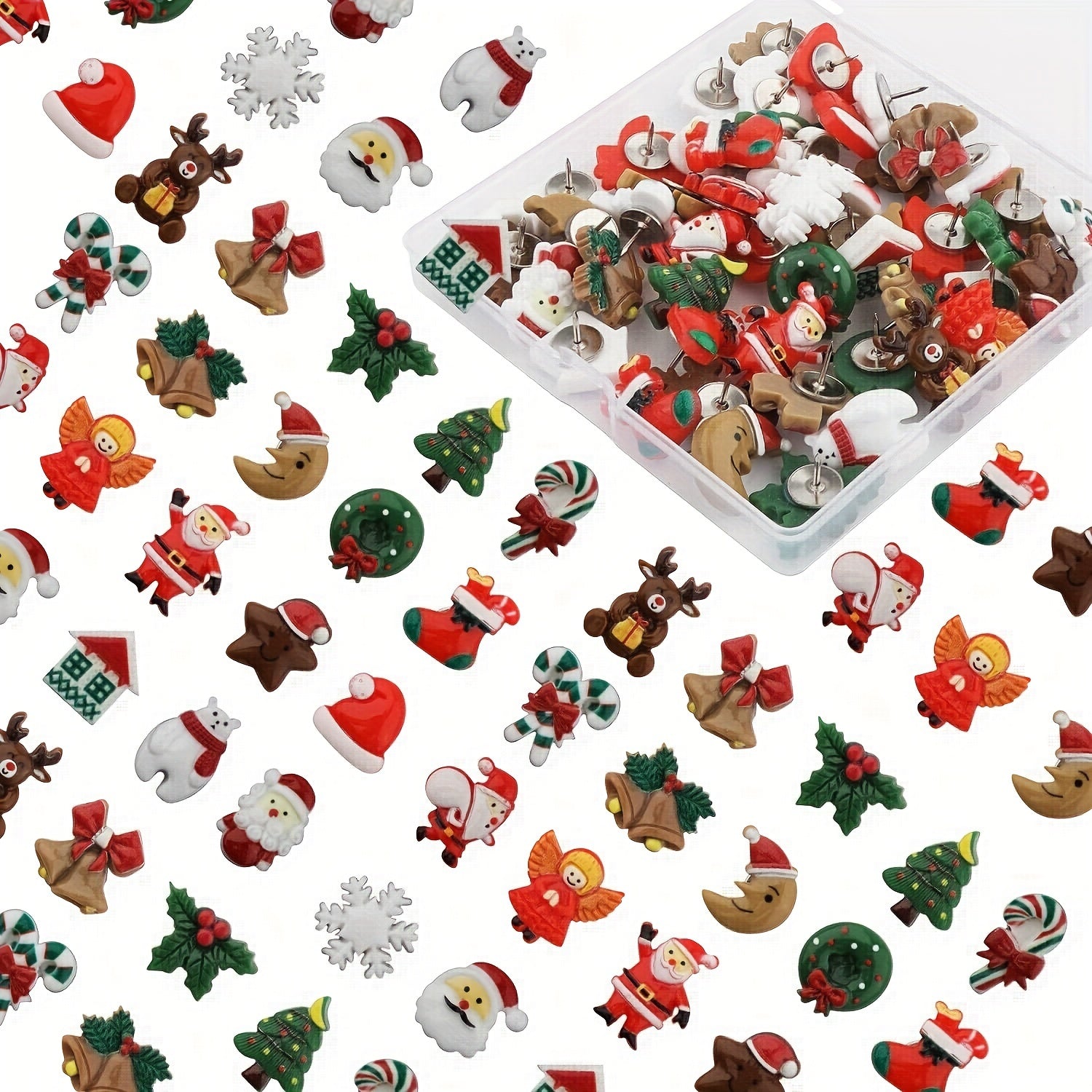 Christmas Push Pins 50pcs Winter Thumb Tacks Santa Elk Xmas Tree Wreath