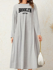 Plus Size Letter Print Long Sleeve Stretch Nightdress
