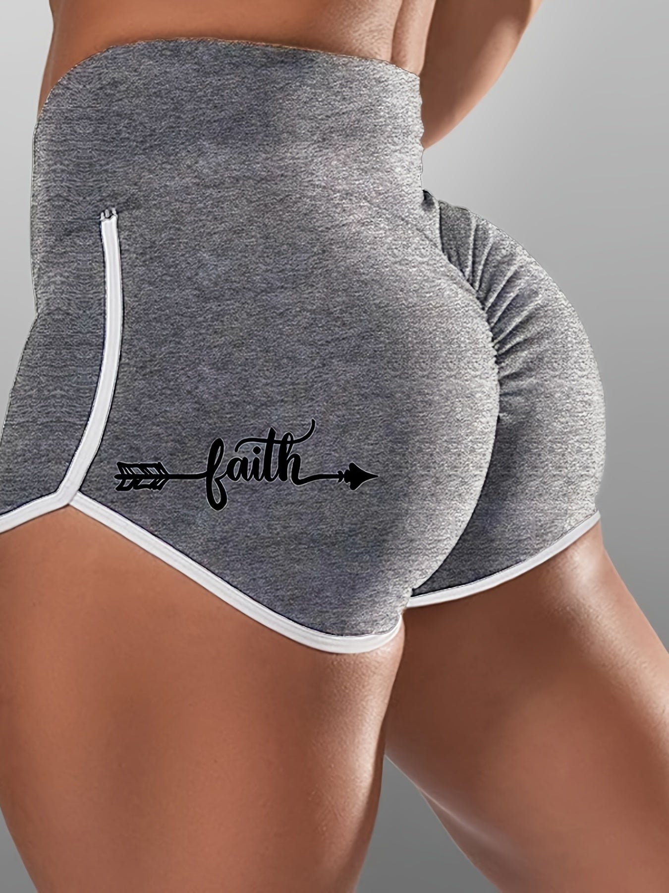 Letter Print High Waist Bodycon Shorts Yoga Sports Fitness Elastic