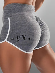 Letter Print High Waist Bodycon Shorts Yoga Sports Fitness Elastic