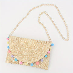 Furball Crossbody Bag Straw Braided Beach Bag