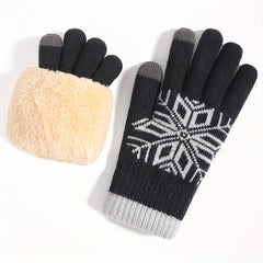 Christmas Snowflake Plush Gloves Touch Screen Warm Knitted Full Finger