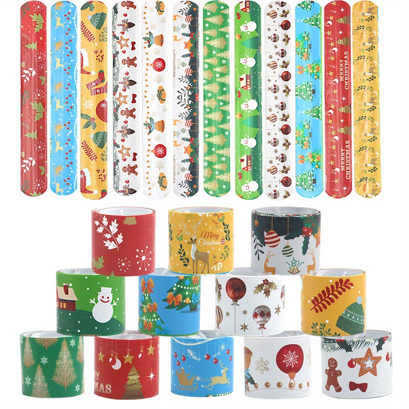 12pcs Christmas Elements Pattern PVC Slap Bracelet