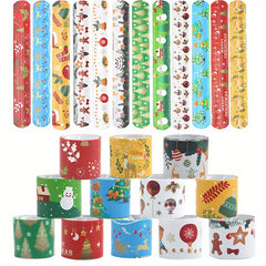 12pcs Christmas Elements Pattern PVC Slap Bracelet