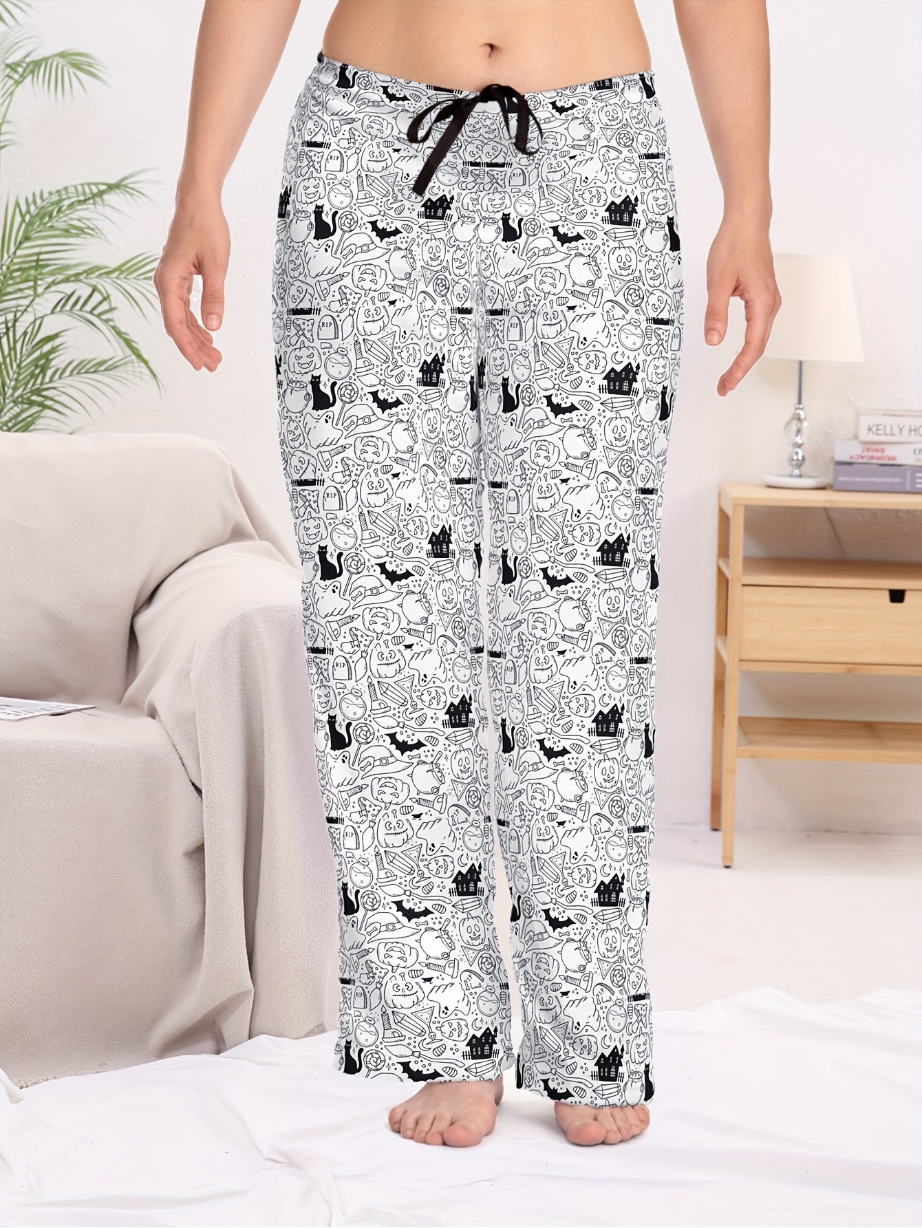 Halloween Graphic Print Sleep Bottoms Soft & Comfy Elastic Waist Women's Pants