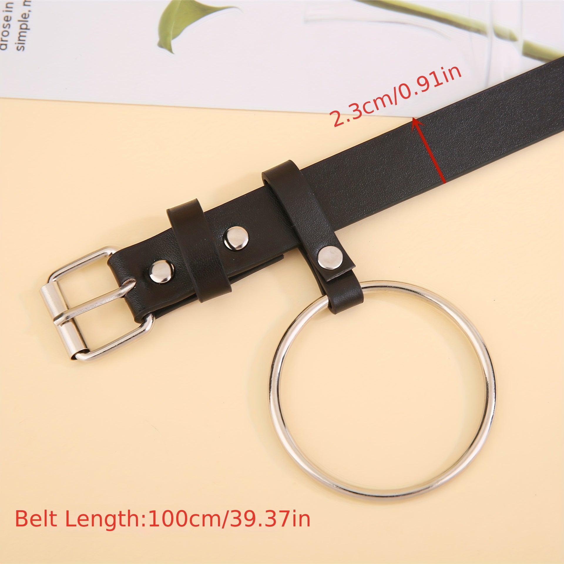 Square Pin Buckle Belt Big Ring Decor Casual Belt for Women