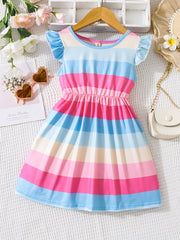 Kid Girls Rainbow Striped Princess Party Dress