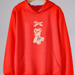 Girls Cartoon Bear Pattern Hooded Sweatshirt for Outdoor Activities