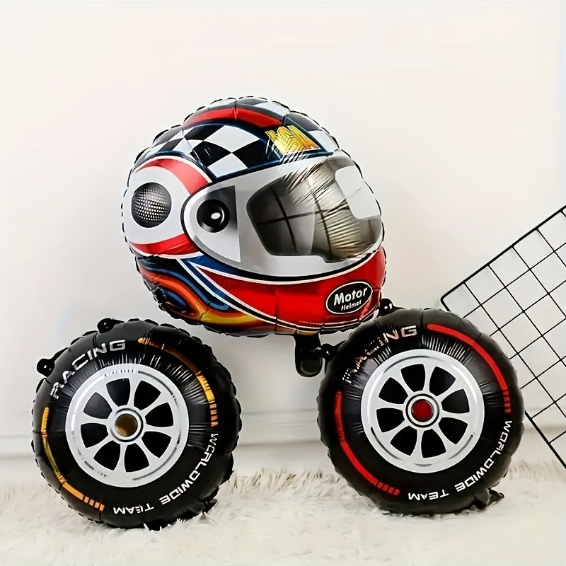 6pcs Racing Theme Tire Balloons Red Yellow Round Decorations