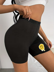 Melted Smile Face Print Shorts Casual Summer Workout Slim Shorts