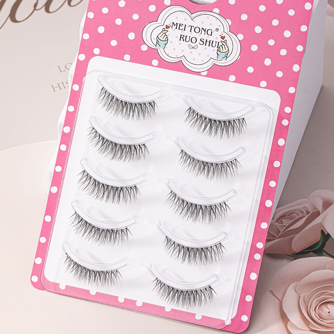 5 Pairs Natural Look 3D Mink Cat Eye Lashes 15mm Wispies