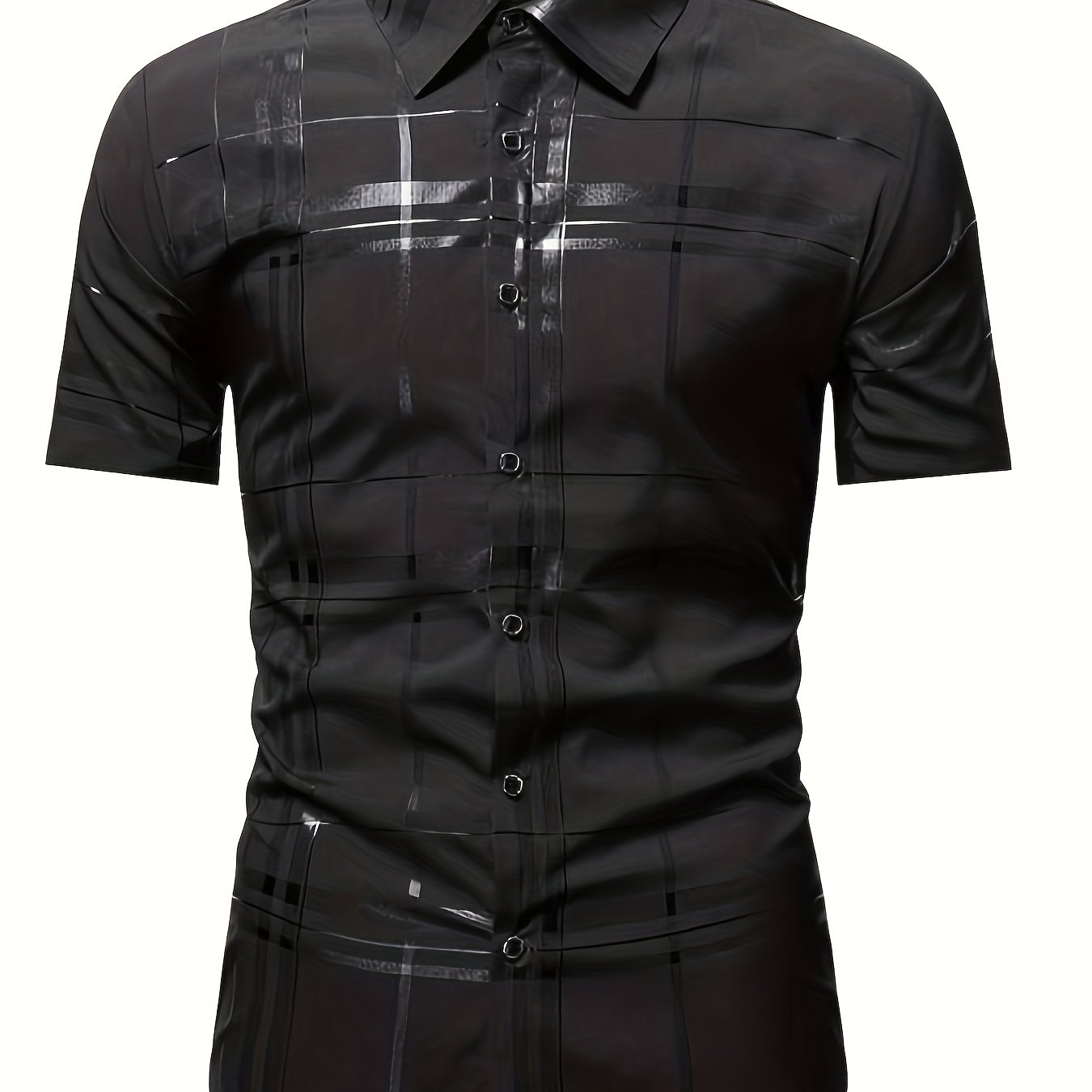 Men's Stripe Print Short Sleeve Shirt for Summer