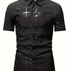 Men's Stripe Print Short Sleeve Shirt for Summer