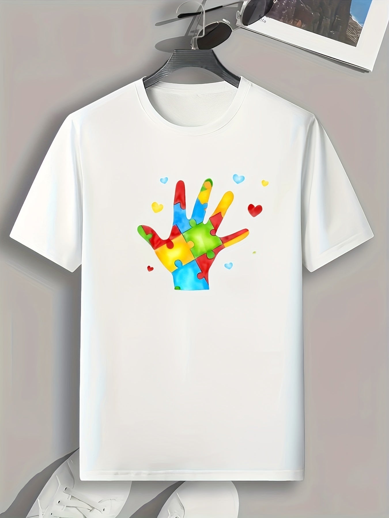 Hand Pattern Print Men's Sports T-shirt for Fitness Activities
