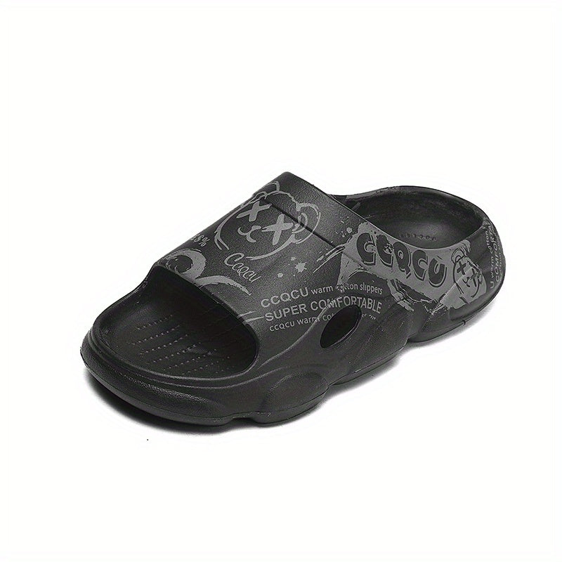 Men's Cartoon Print Non Slip Platform Slides Cloud Slides For Indoor/Outdoor