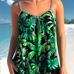 Boho Tankini Set Women's Plus V Neck Tie Front