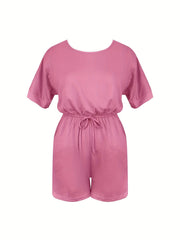 Casual Drawstring Waist Romper Jumpsuit Short Sleeve Women's Clothing