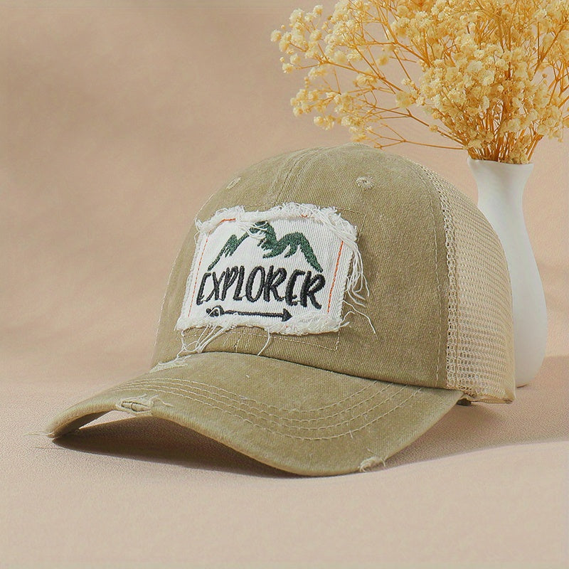 Explorer Embroidery Patch Baseball Cap Washed Distressed Sun Hat