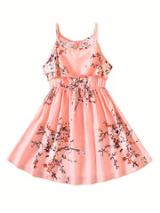 Girls Flower Print Cami Dress Kids Clothing For Party Beach Vacation