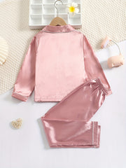 2pcs Girls Pale Pinkish Gray Pajamas Set Long Sleeve Tops & Pants