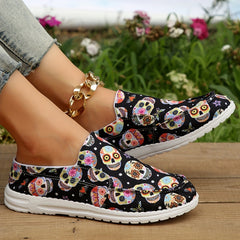 Women's Skull Graphic Canvas Slip-On Low Top Casual Shoes