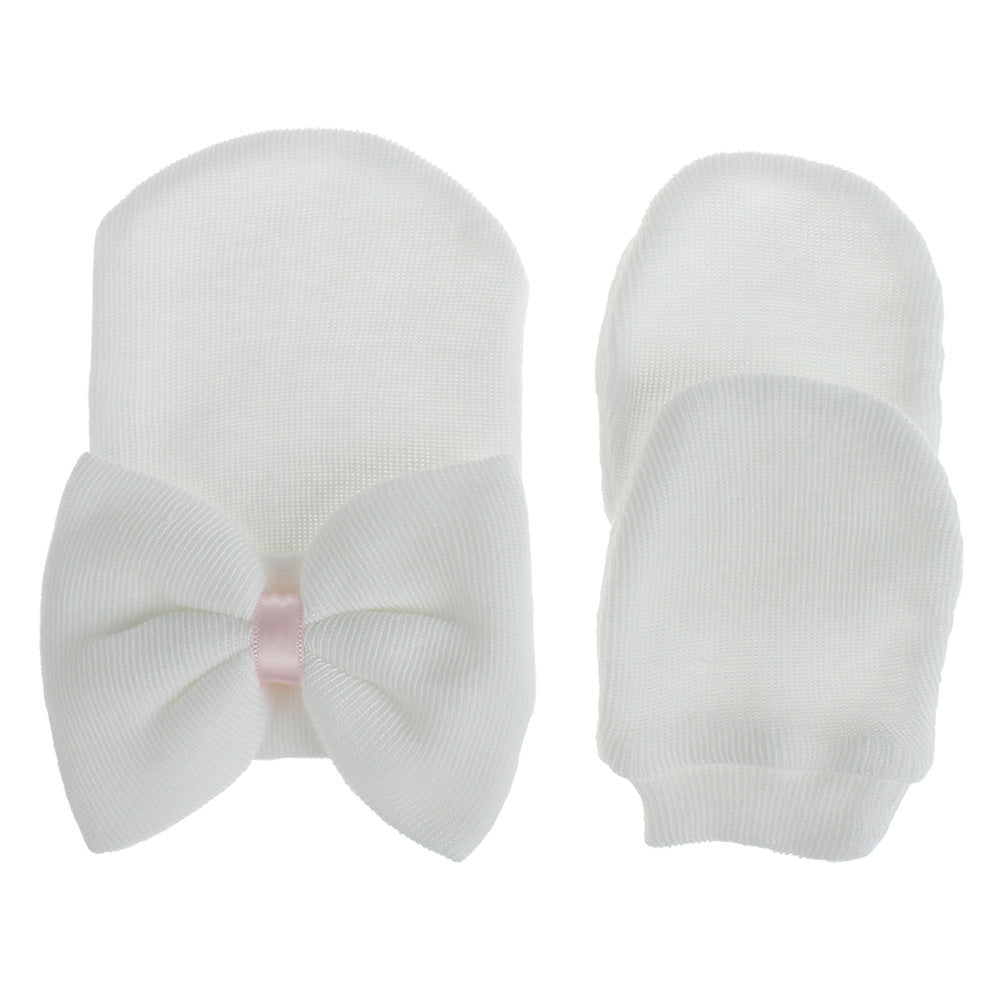 Baby Girls' Knit Bow Cap & Mittens Set for Autumn/Spring