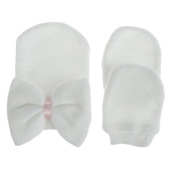 Baby Girls' Knit Bow Cap & Mittens Set for Autumn/Spring