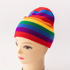 Rainbow Striped Knitted Hat Warm Woolen Hat