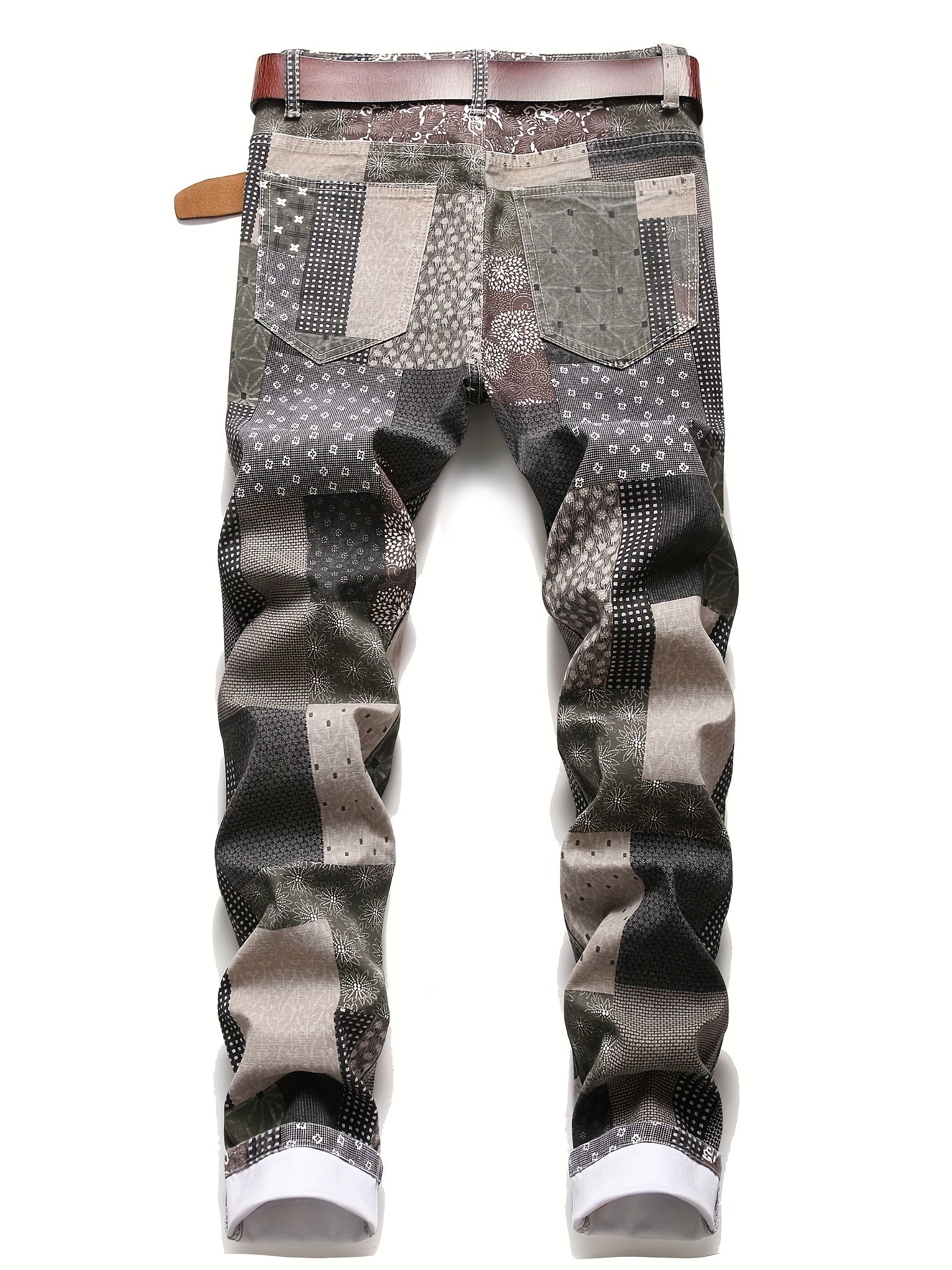Y2K Plaid Patchwork Slim Fit Jeans Men's Casual Denim Pants