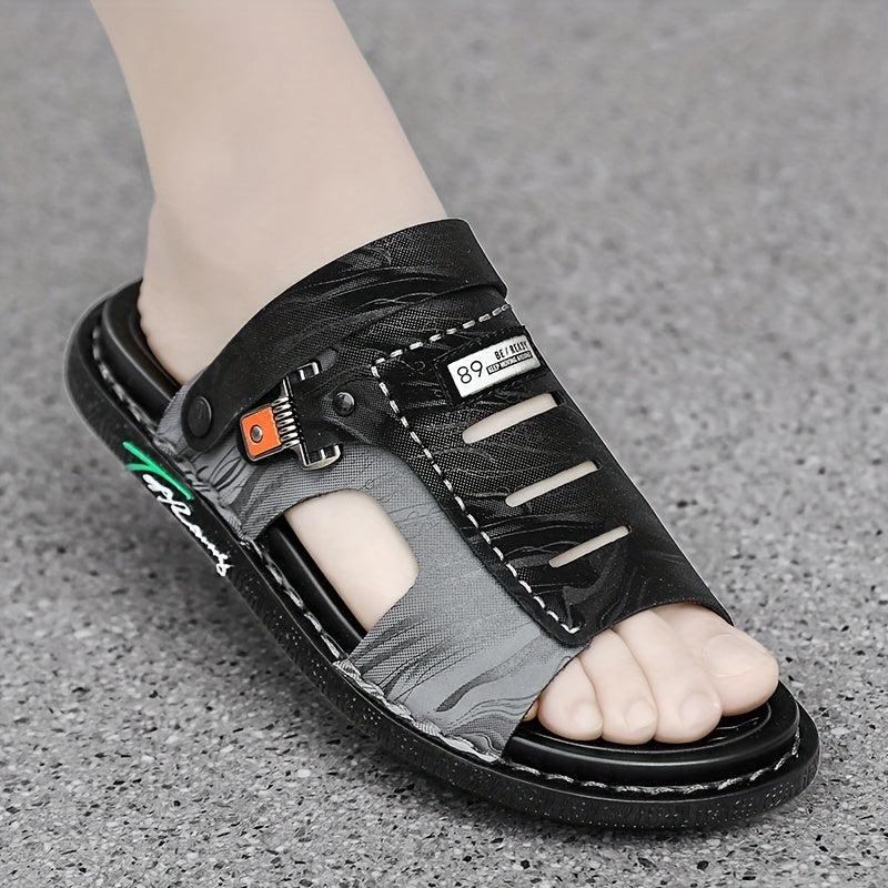 Men's Casual Letter Print Open Toe Slip On Hollow Out Strap Sandals