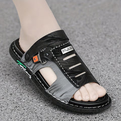 Men's Casual Letter Print Open Toe Slip On Hollow Out Strap Sandals