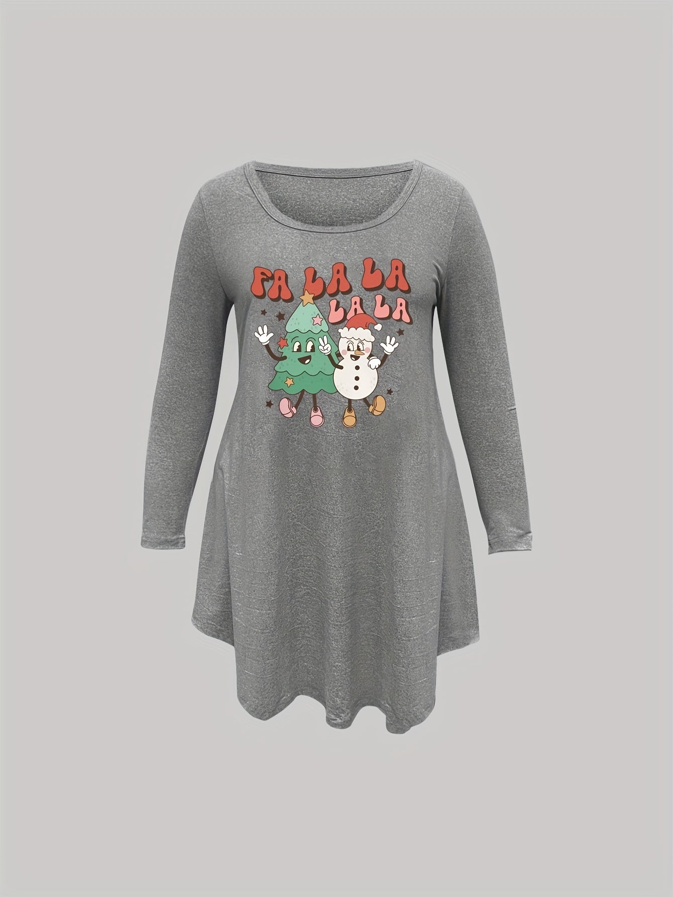 Christmas Nightdress Women's Cartoon Snowman Print Tee Sleep Dress