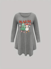 Christmas Nightdress Women's Cartoon Snowman Print Tee Sleep Dress