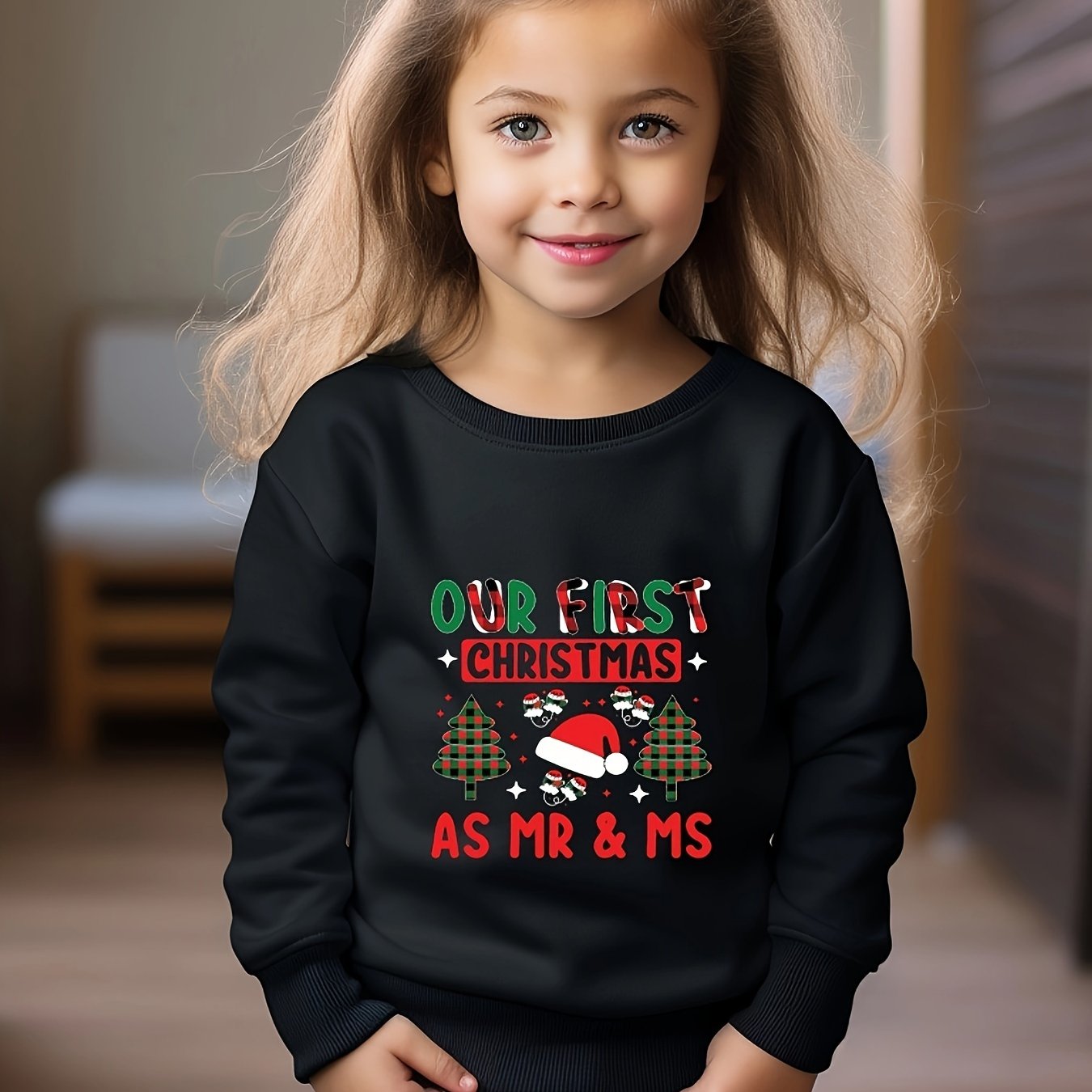 Toddler Kids Christmas Cartoon & Letter Print Sweatshirt Top
