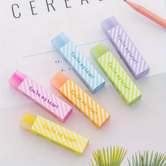 6pcs Pastel Erasers Non Toxic Heart & Star Patterns Assorted Colors