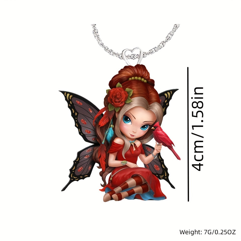 Red Bird Girl Pendant Necklace Sweet Jewelry Accessories For Girls