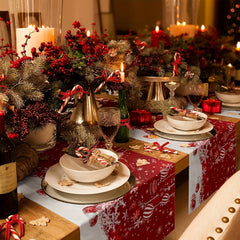 Linen Table Runner Merry Christmas Snowman Pattern Table Cover