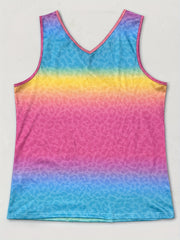 Colorblock Leopard & Ombre V-Neck Tank Top