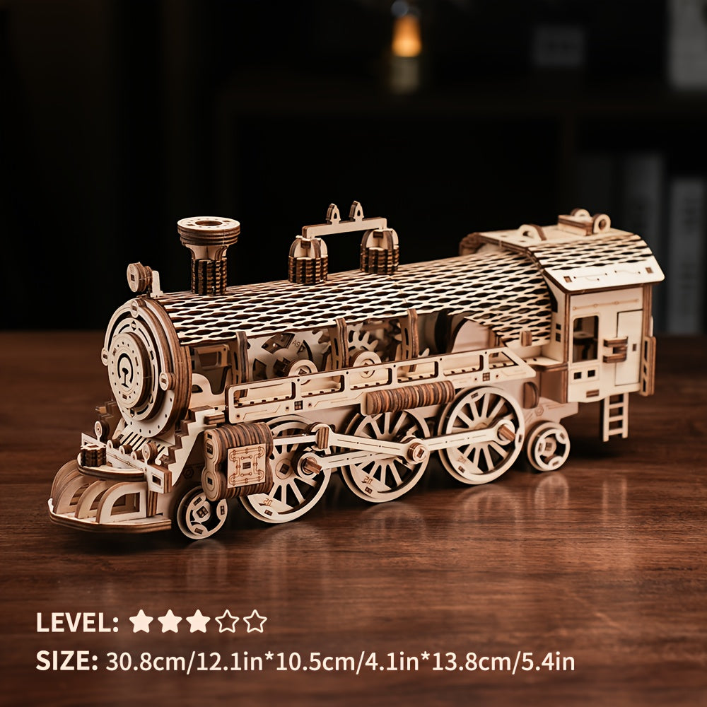 3D Wooden Train Model Puzzle DIY Handcrafted Building Block Kit