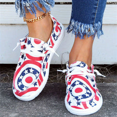 Women's Patriotic Flats Lace Up Canvas Shoes