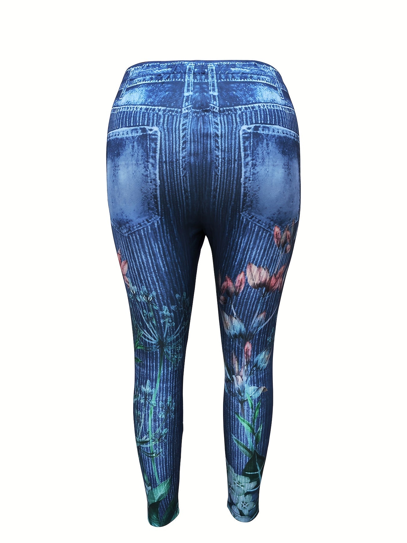 Women's Plus Floral Denim Print High Rise Leggings