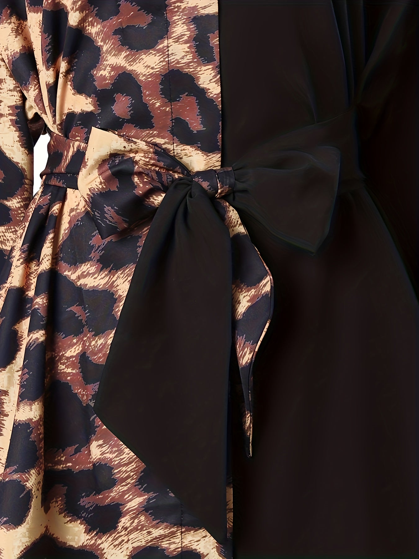Colorblock Leopard Print Long Sleeve Button Up Tunic Shirt Top