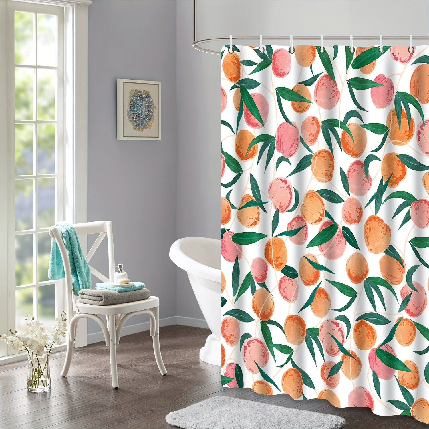 Red Peach Pattern Shower Curtain with Hooks