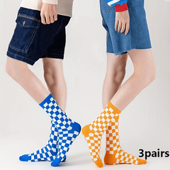 3 Pairs Checkerboard Crew Socks Casual Comfy Mid Tube Socks Women's Stockings