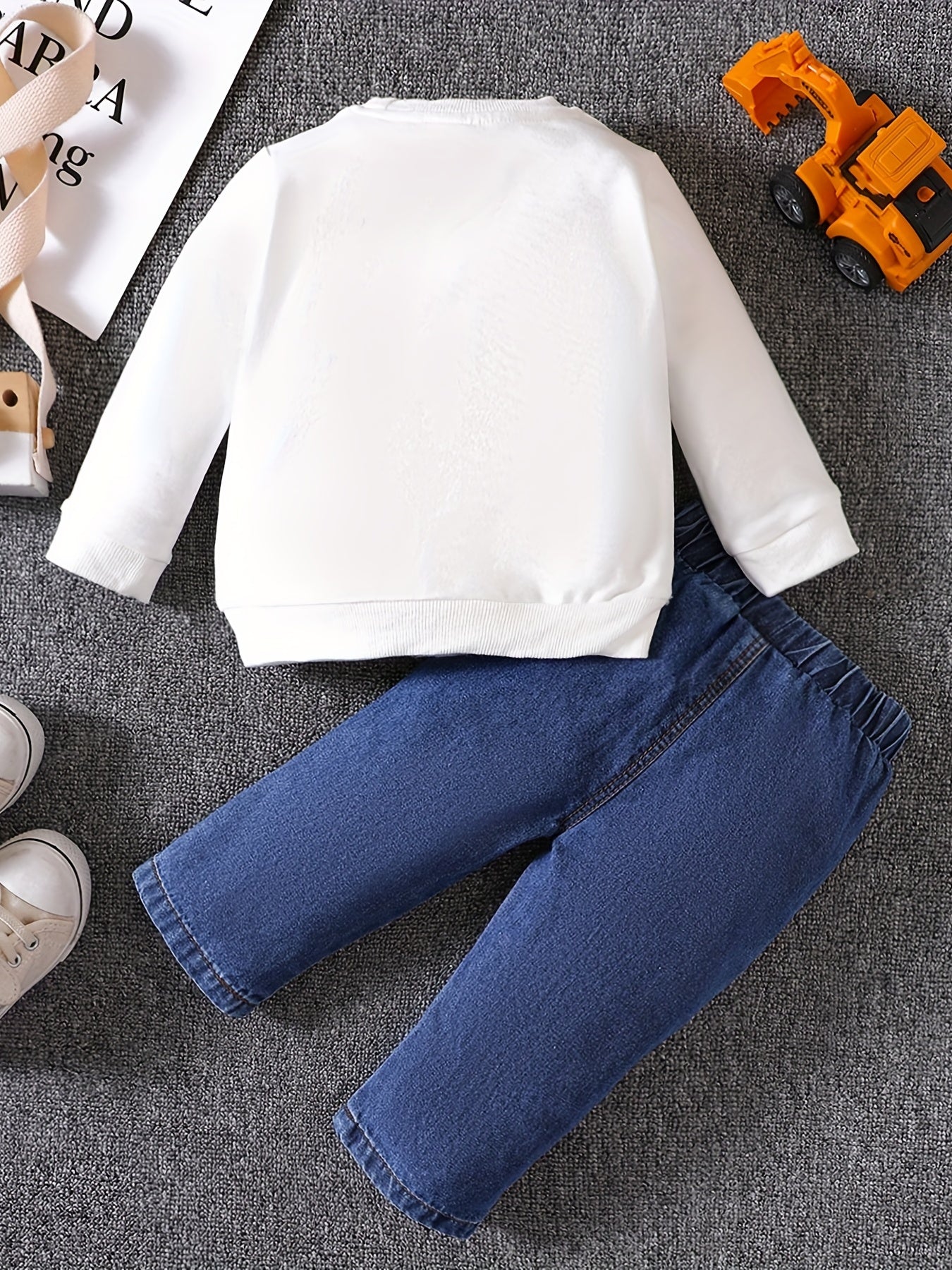 Boys Infant Cartoon Print Sweatshirt Top Denim Set