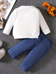 Boys Infant Cartoon Print Sweatshirt Top Denim Set