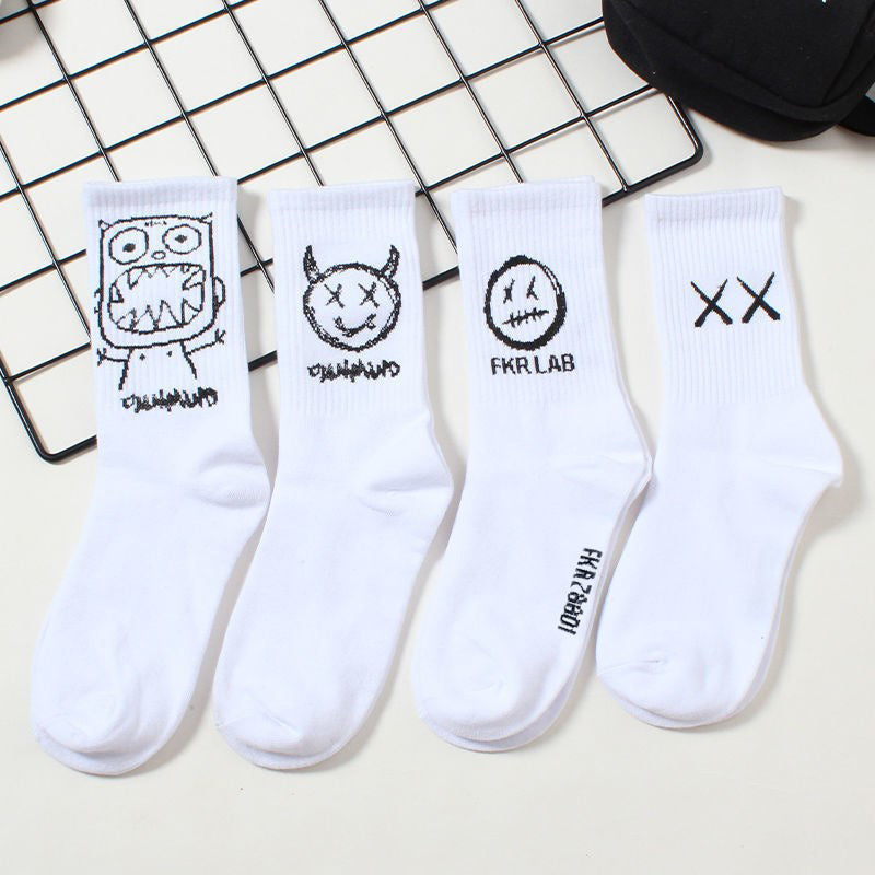 4 Pairs Cartoon Print Socks Fun Mid Tube Socks Women's Stockings
